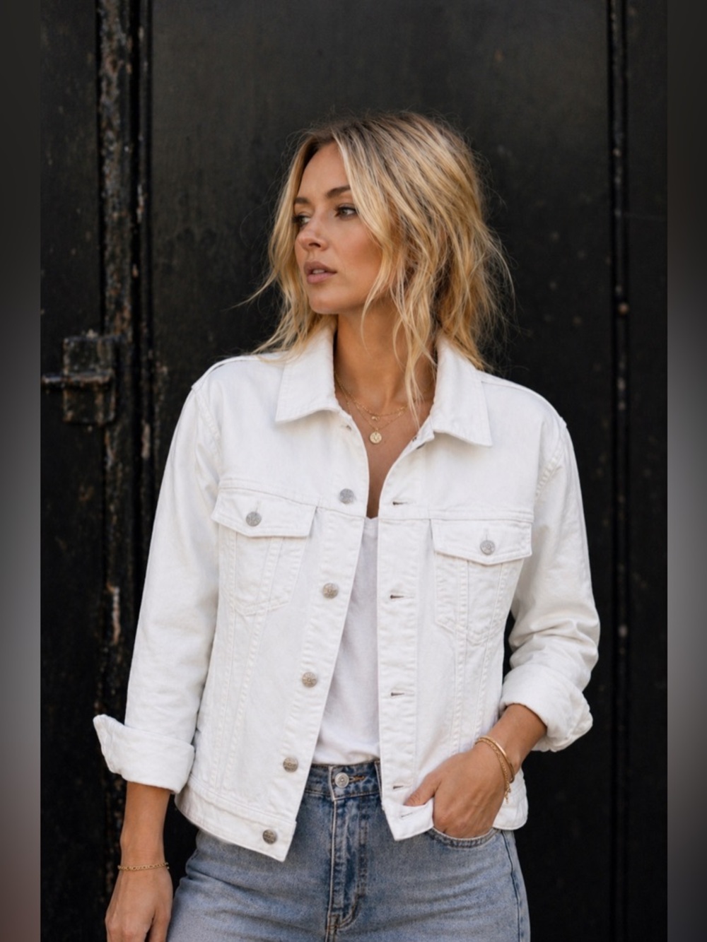Zadig & Voltaire Skull Denim Jacket White Rhinestone NWT L - Picture 2 of 8